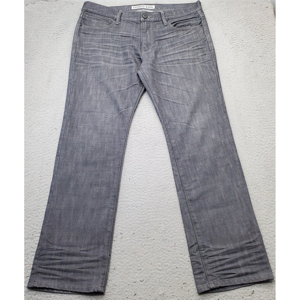 Express Straight Leg Jeans Mens 36x32 Gray Denim Rocco Slim Fit 5-Pocket Outdoor